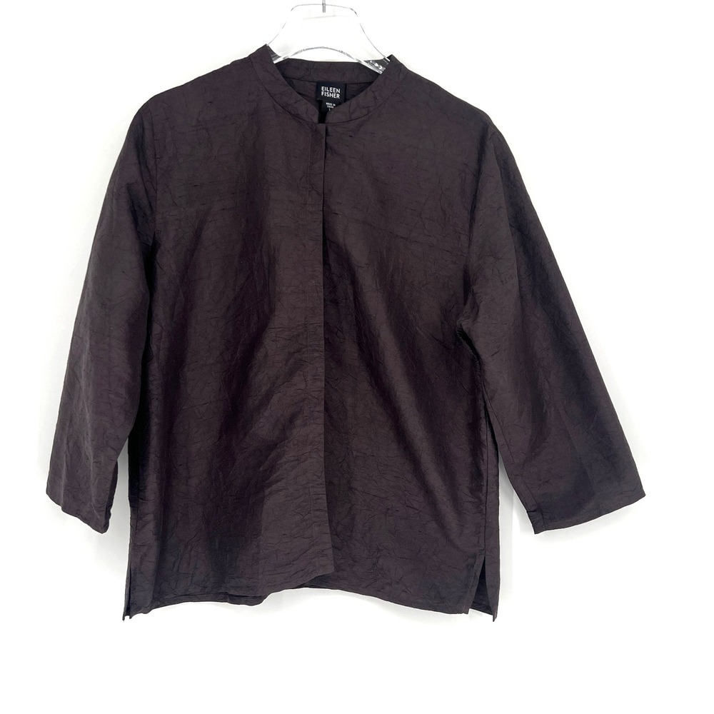 Eileen Fisher Silk Jacket Womens L Brown Classic Core‎ Basic Minimalist Capsule